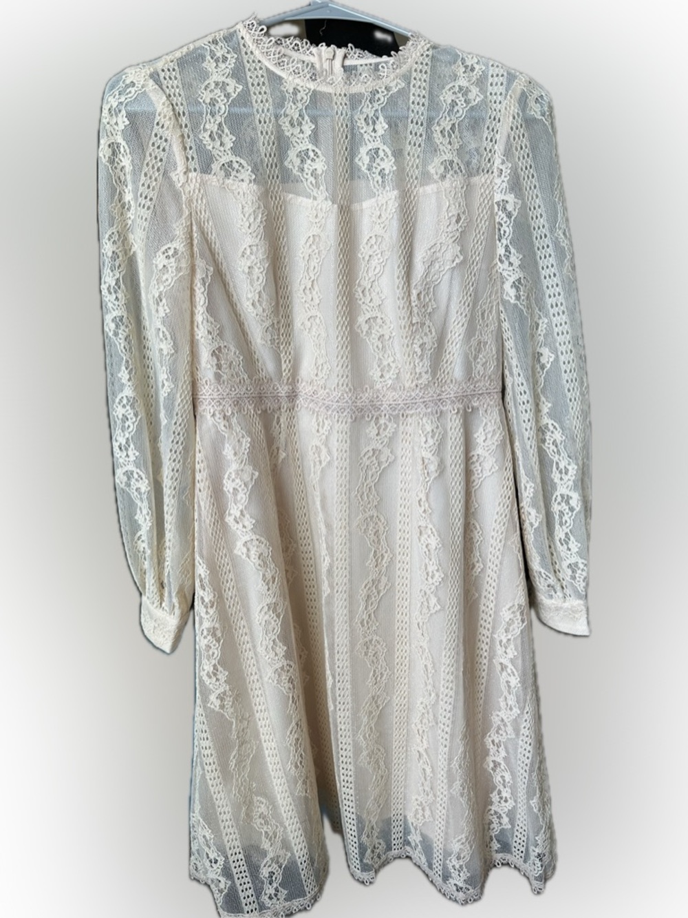 Ivory Lace Long-Sleeve A-Line Dress